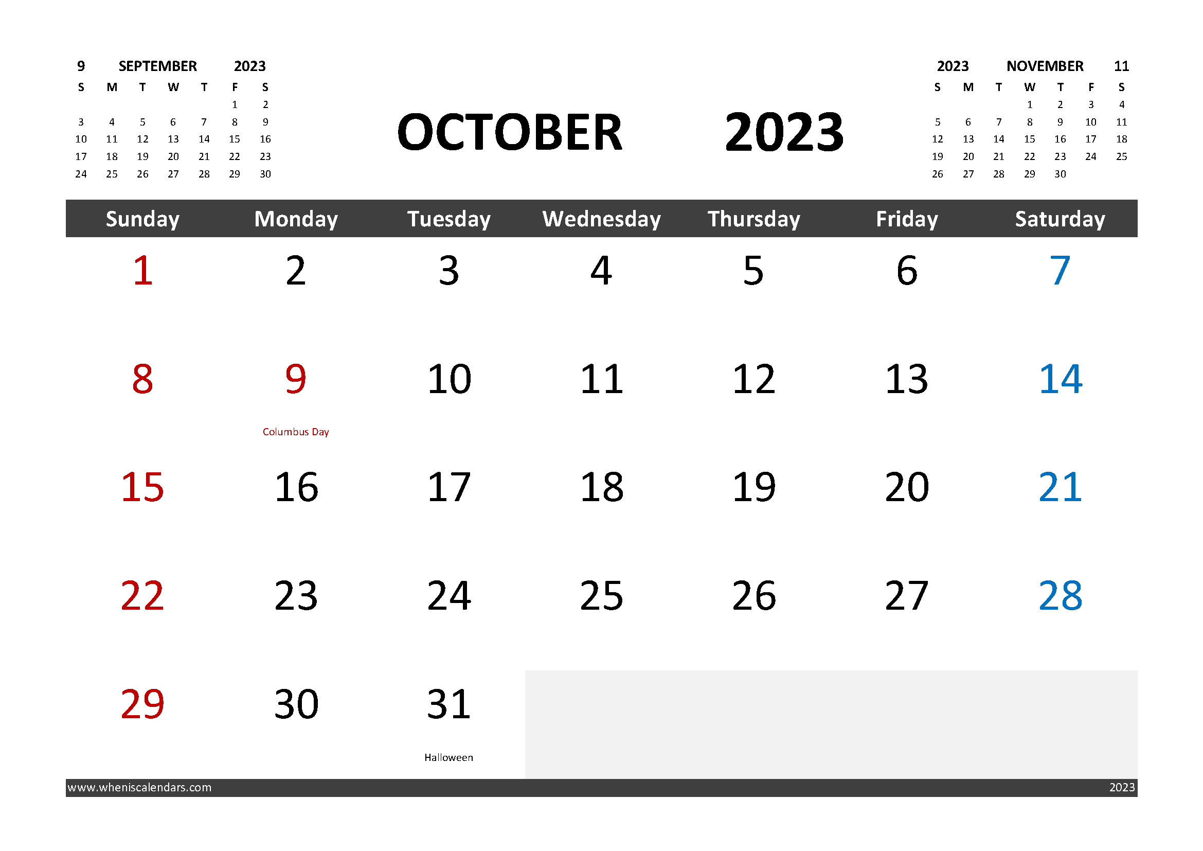 Free October 2023 Calendar Template with Holidays width=