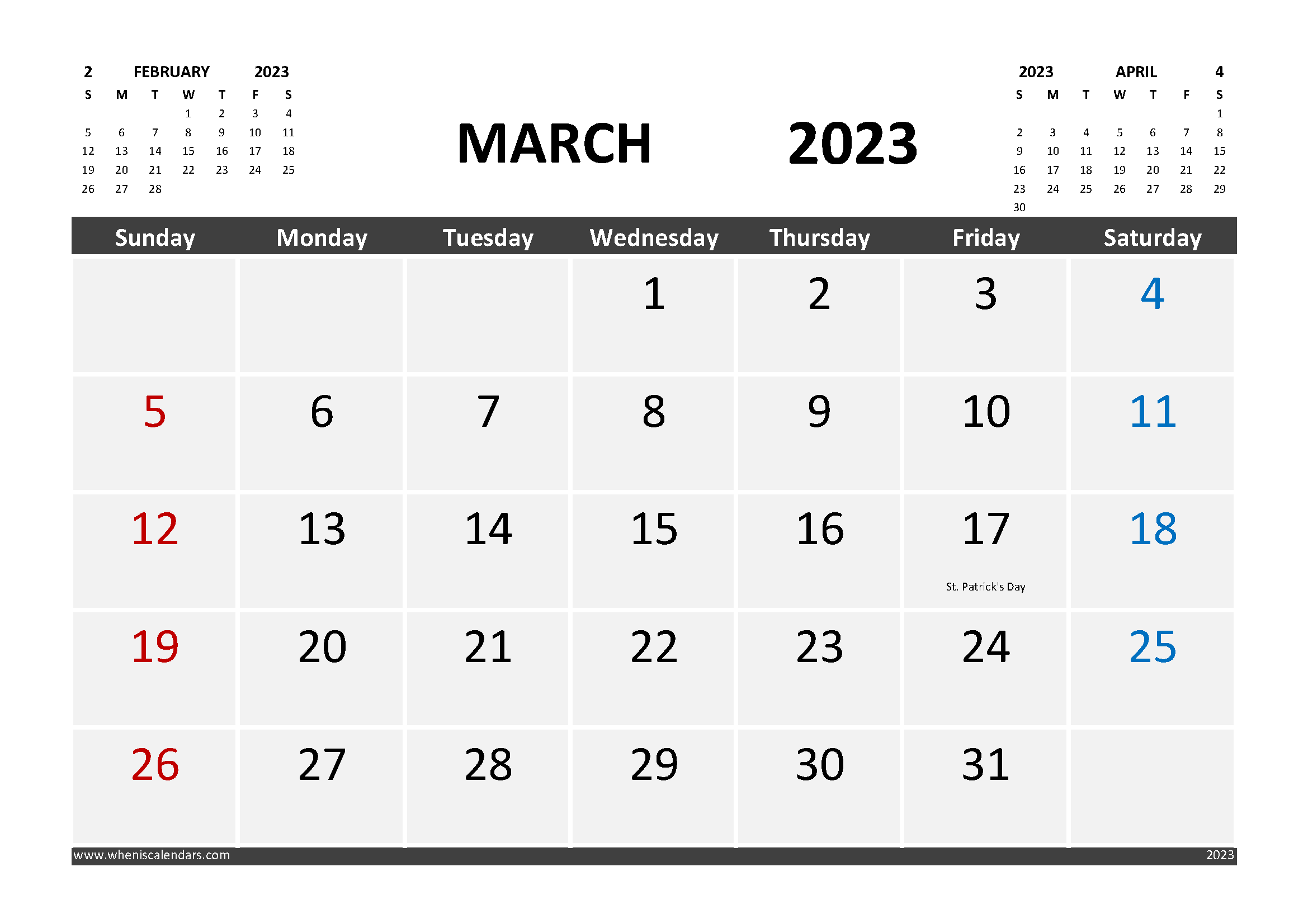 Free Calendar March 2023 Printable With Holidays