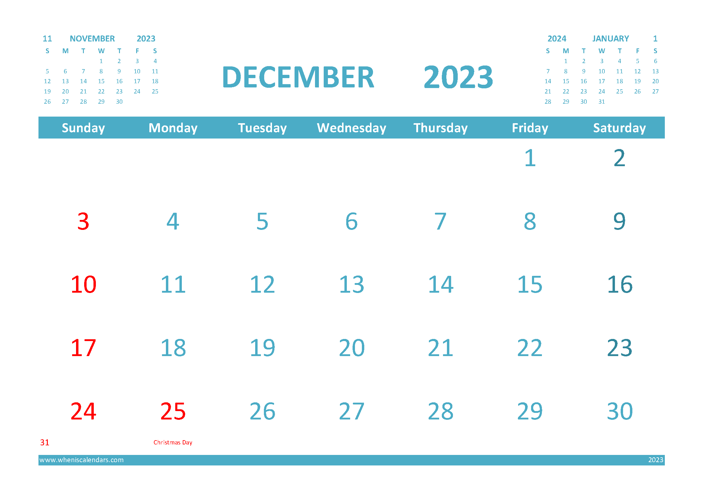 Download printable 2023 calendar on one page A4 23O1203