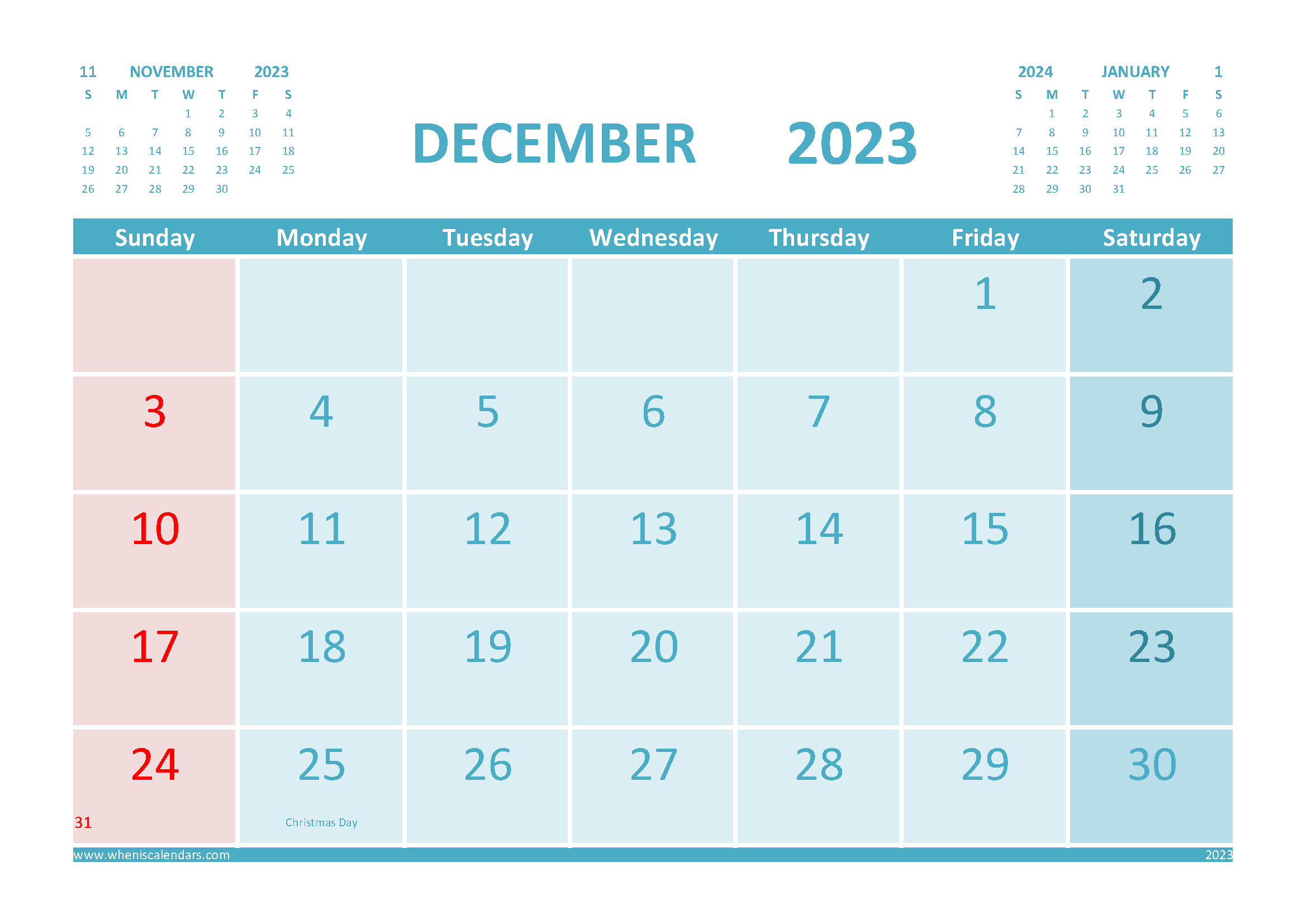 Download small free printable calendar 2023 A4 23O1512
