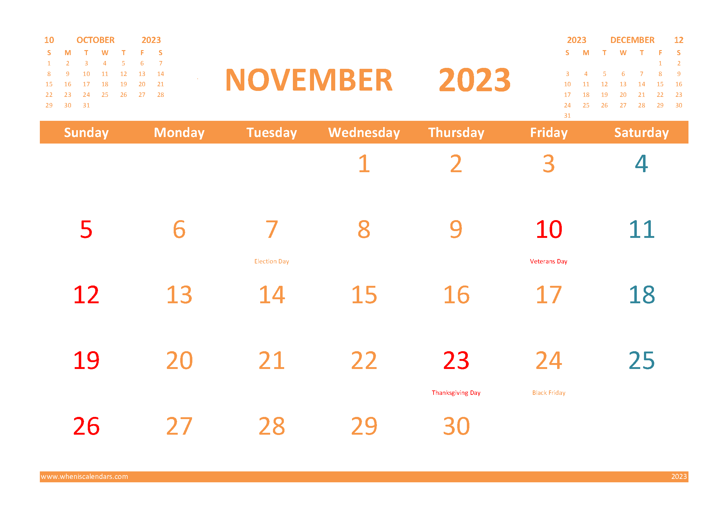 Download year calendar printable 2023 A4 23O444