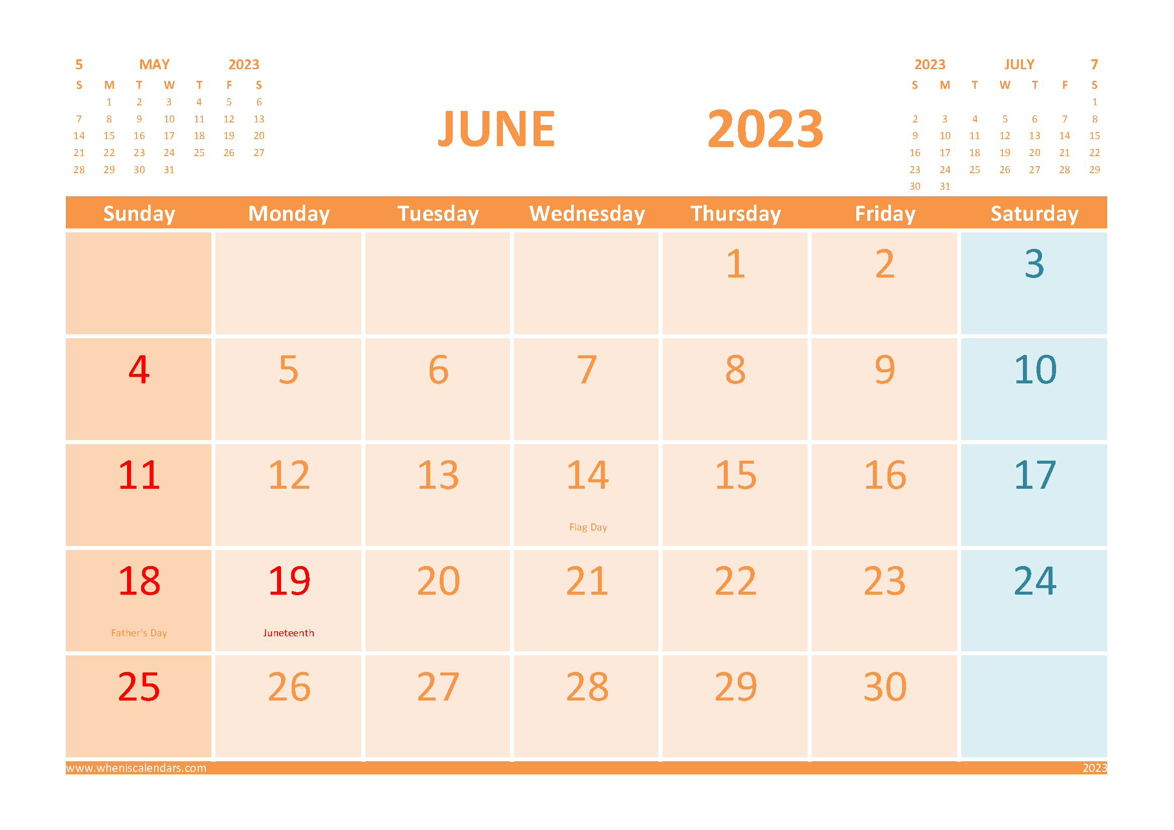 Free June 2023 Calendar Template with Holidays width=