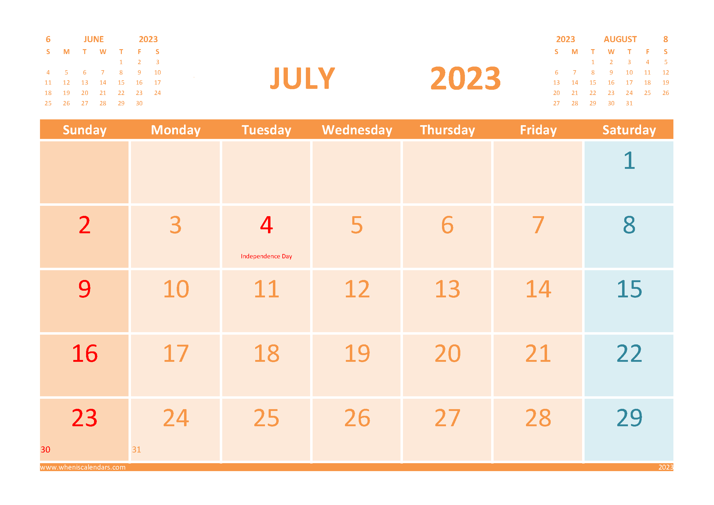 Free July 2023 Calendar Template with Holidays width=