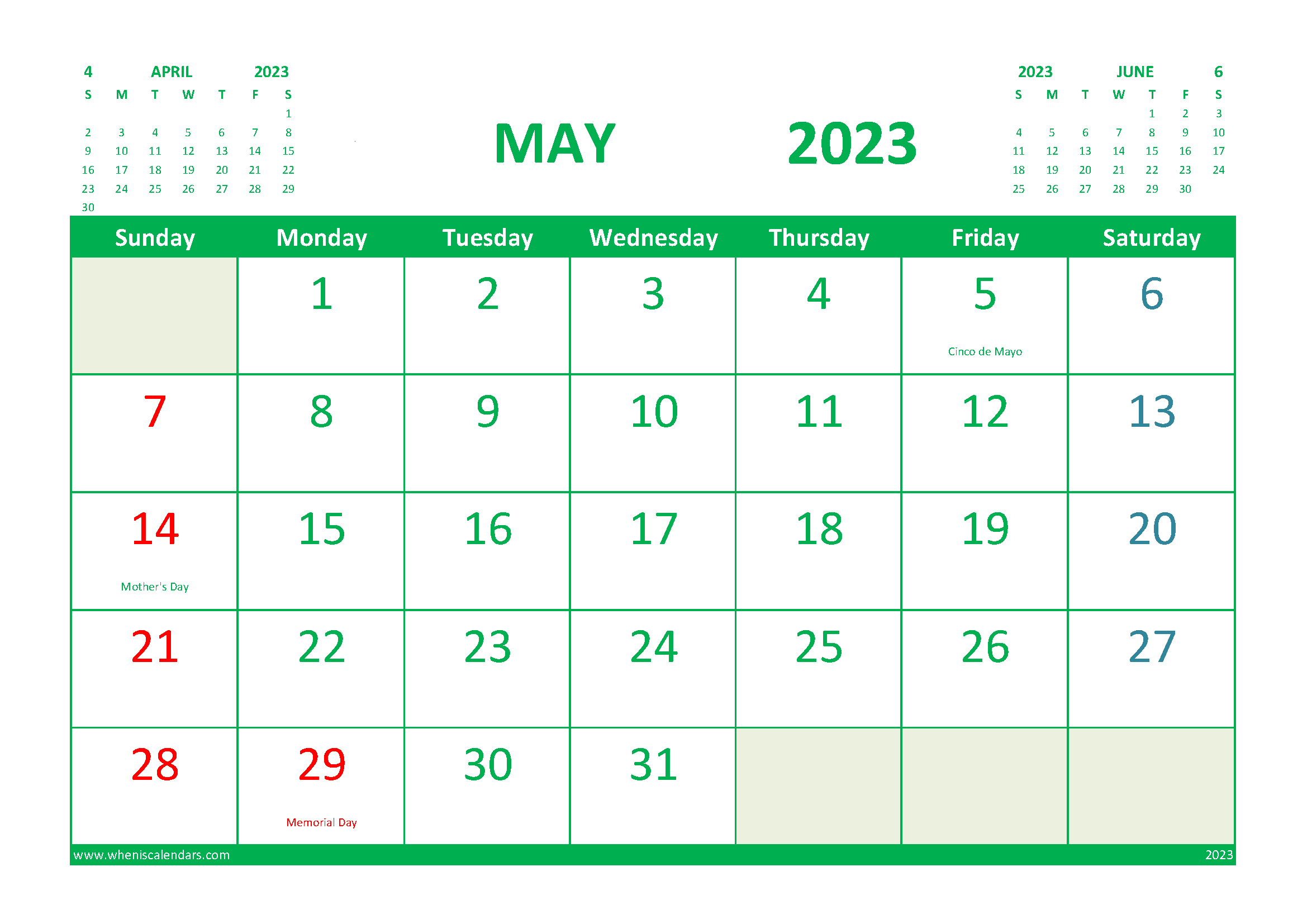 May 2023 Printable Calendar Free with Holidays width=