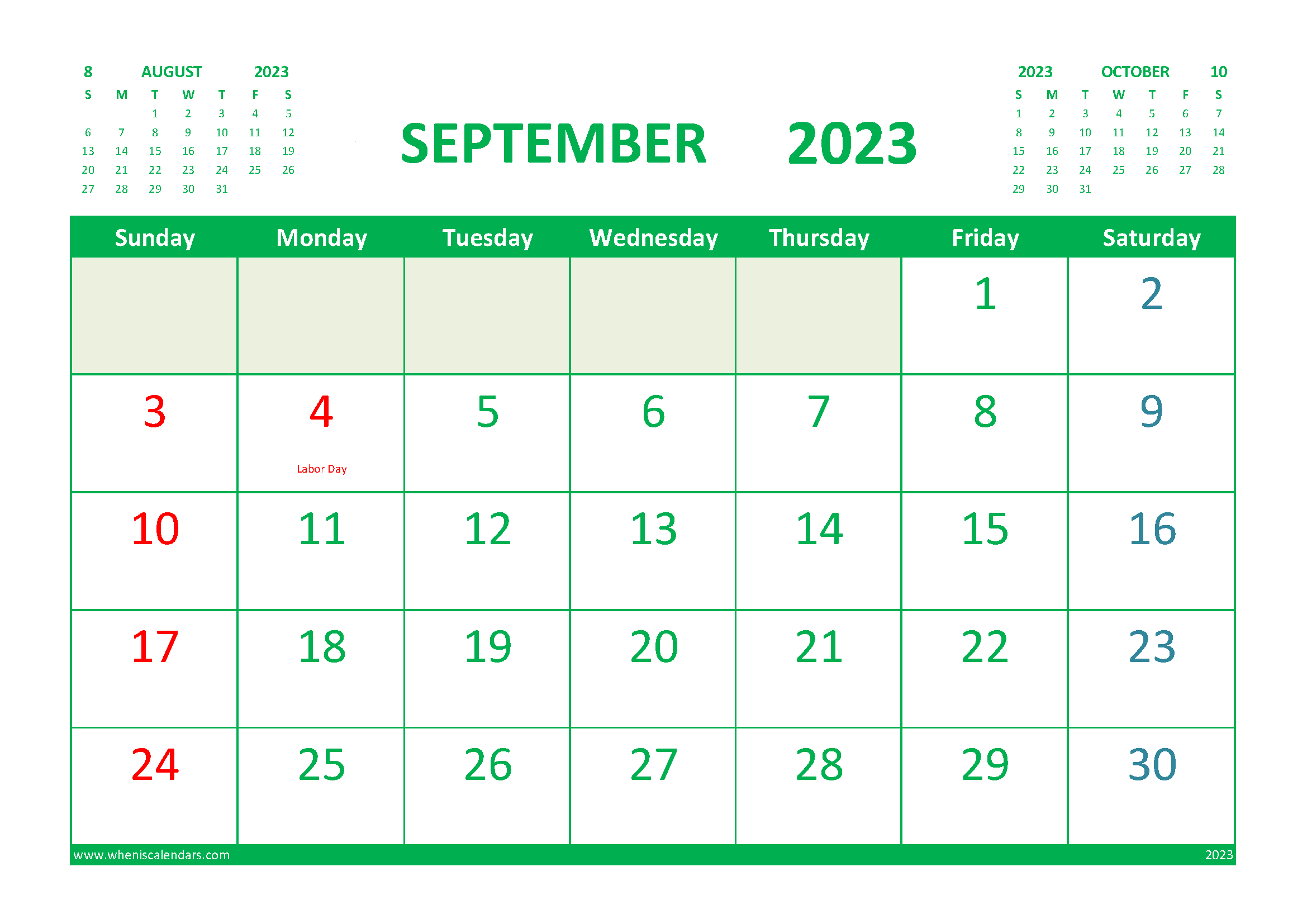 September 2023 Printable Calendar Free with Holidays width=