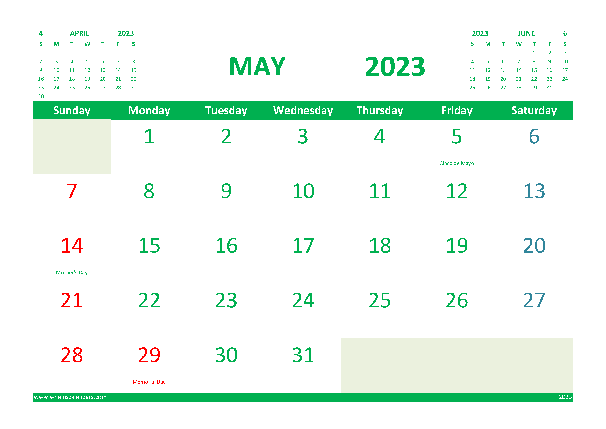 Free May Calendar 2023 Printable with Holidays width=