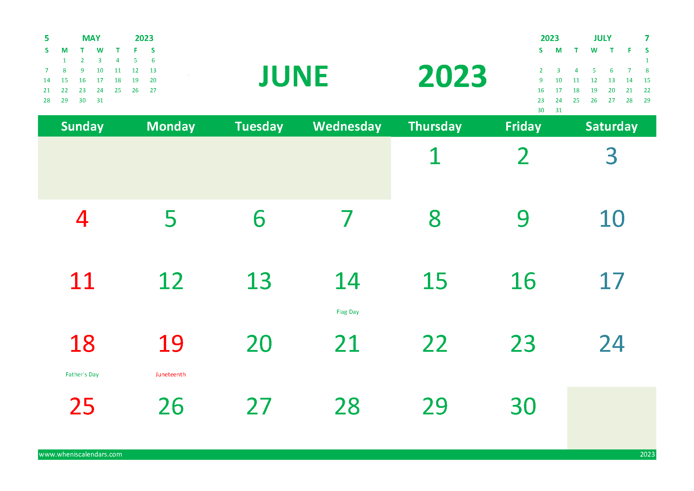 Free June Calendar 2023 Printable with Holidays width=