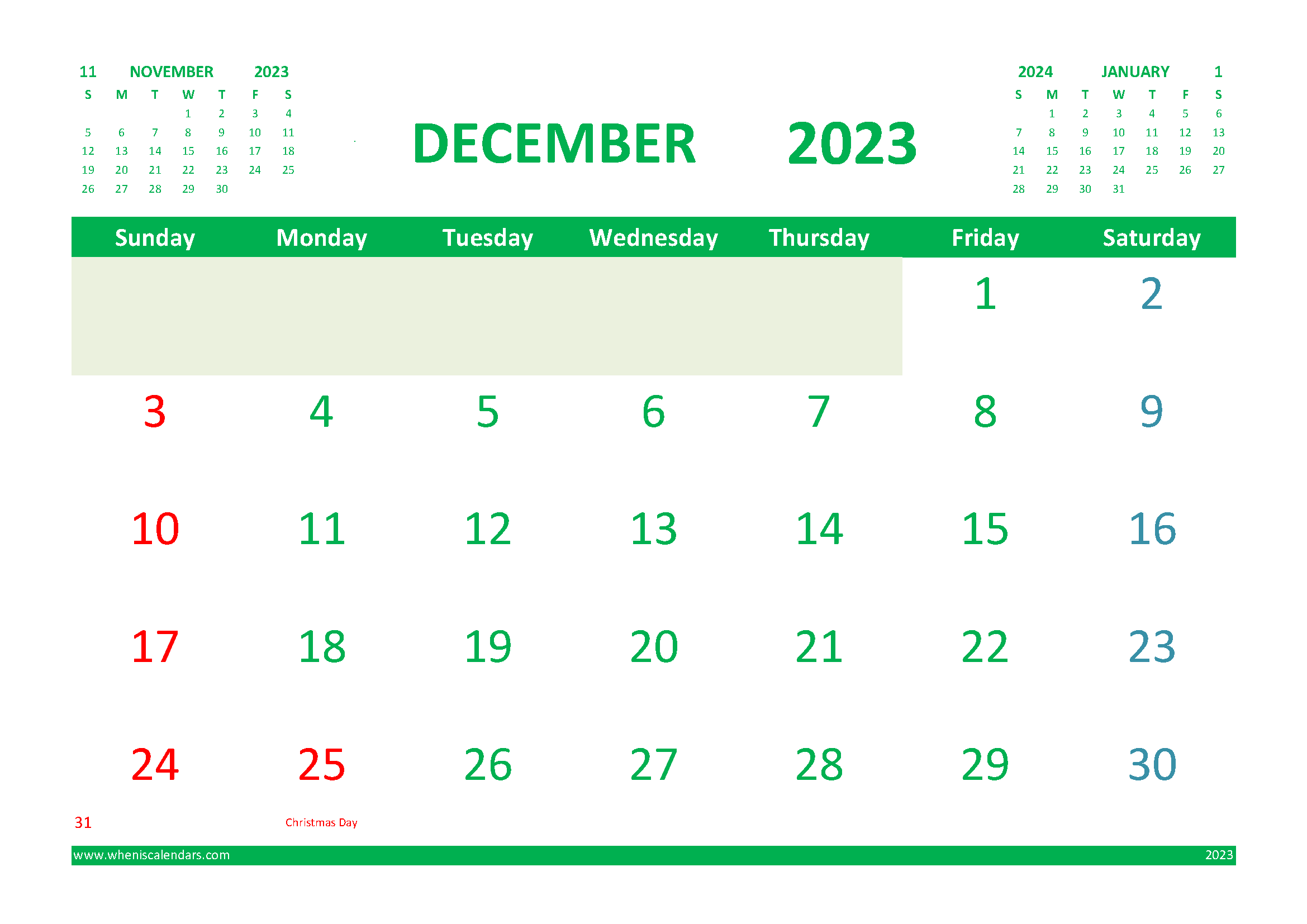 Download free Dec 2023 calendar printable