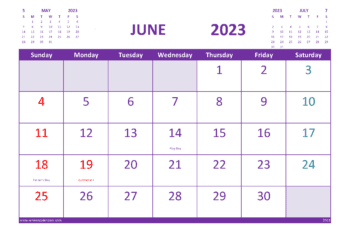Free Printable Calendar June 2023 with Holidays