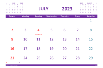 Free Printable Calendar for July 2023 with Holidays