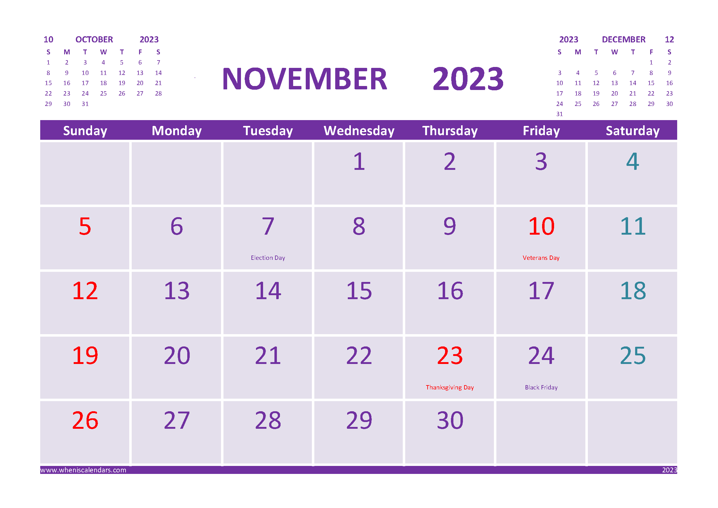 Free November 2023 Calendar With Holidays Printable