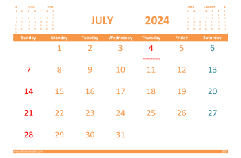 Free July 2024 Calendar with Holidays Printable
