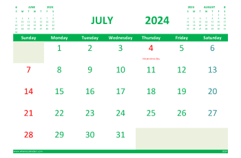 Free July Calendar 2024 Printable with Holidays