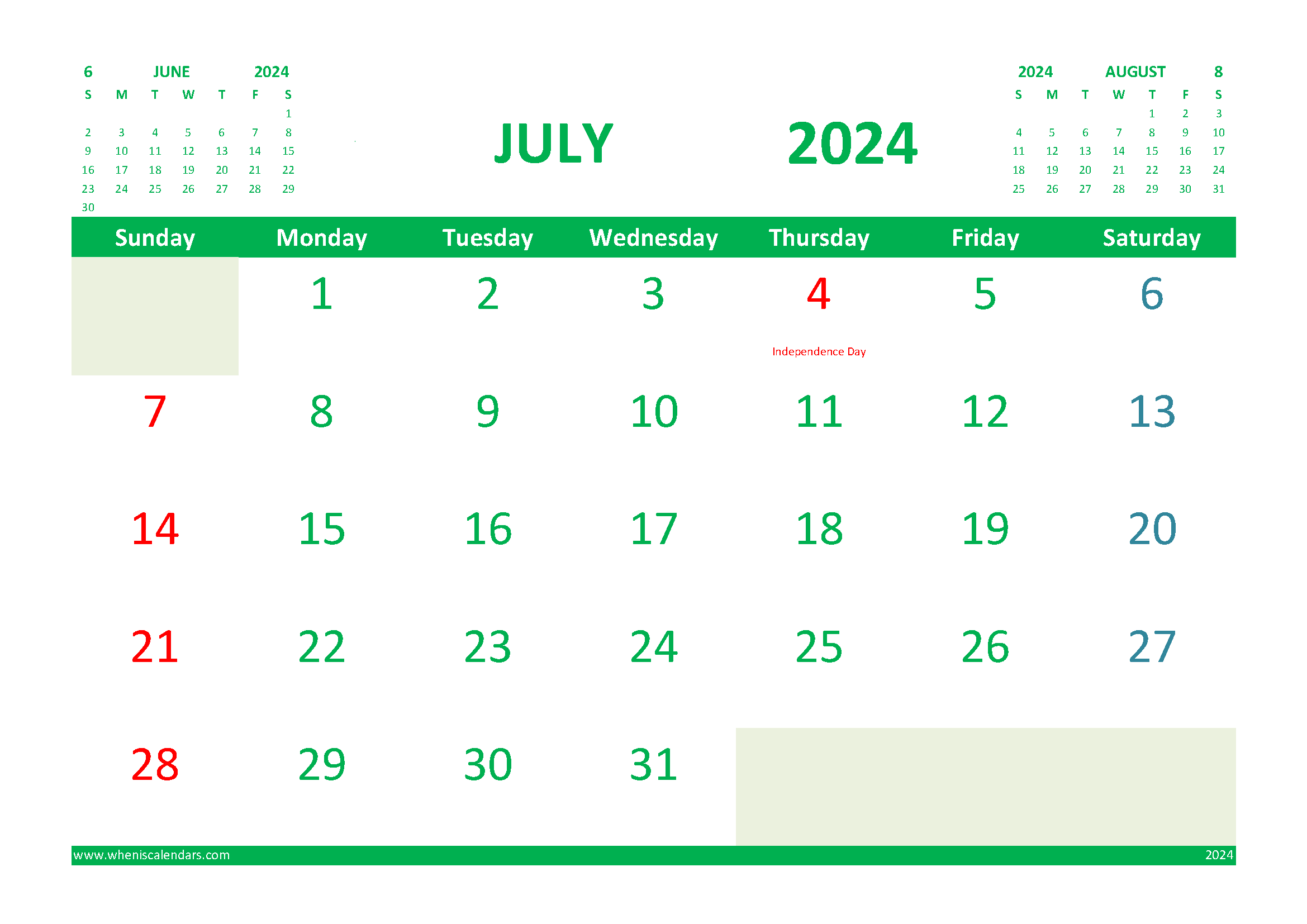 Free July Calendar 2024 Printable with Holidays width=