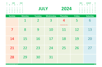July 2024 Calendar with Holidays Printable for Free