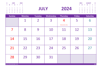 Free Printable Calendar July 2024 with Holidays