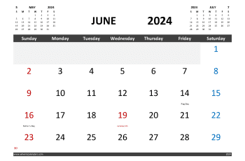 Free June 2024 Calendar Template with Holidays