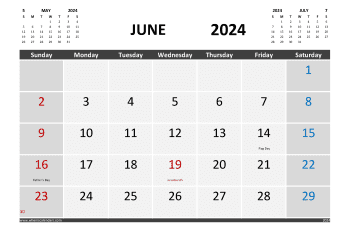 June 2024 Printable Calendar Free with Holidays
