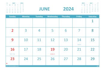 June 2024 Calendar Free Printable with Holidays
