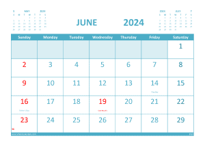 Free June Calendar 2024 Printable with Holidays