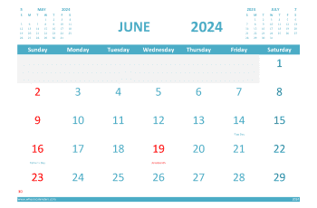 June 2024 Calendar with Holidays Printable for Free