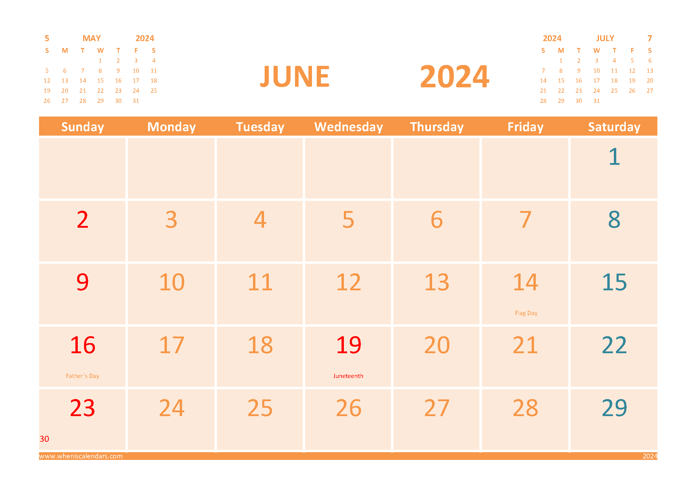 Free June 2024 Calendar Printable with Holidays width=