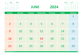 June 2024 Calendar with Holidays Printable for Free