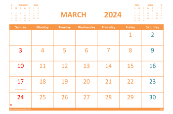 Free Printable Calendar for March 2024 with Holidays