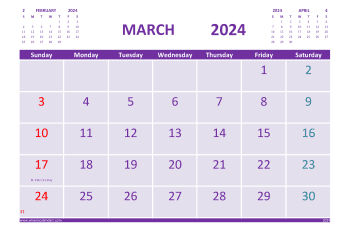 Free March 2024 Calendar with Holidays Printable