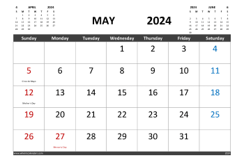 Free May 2024 Calendar with Holidays Printable