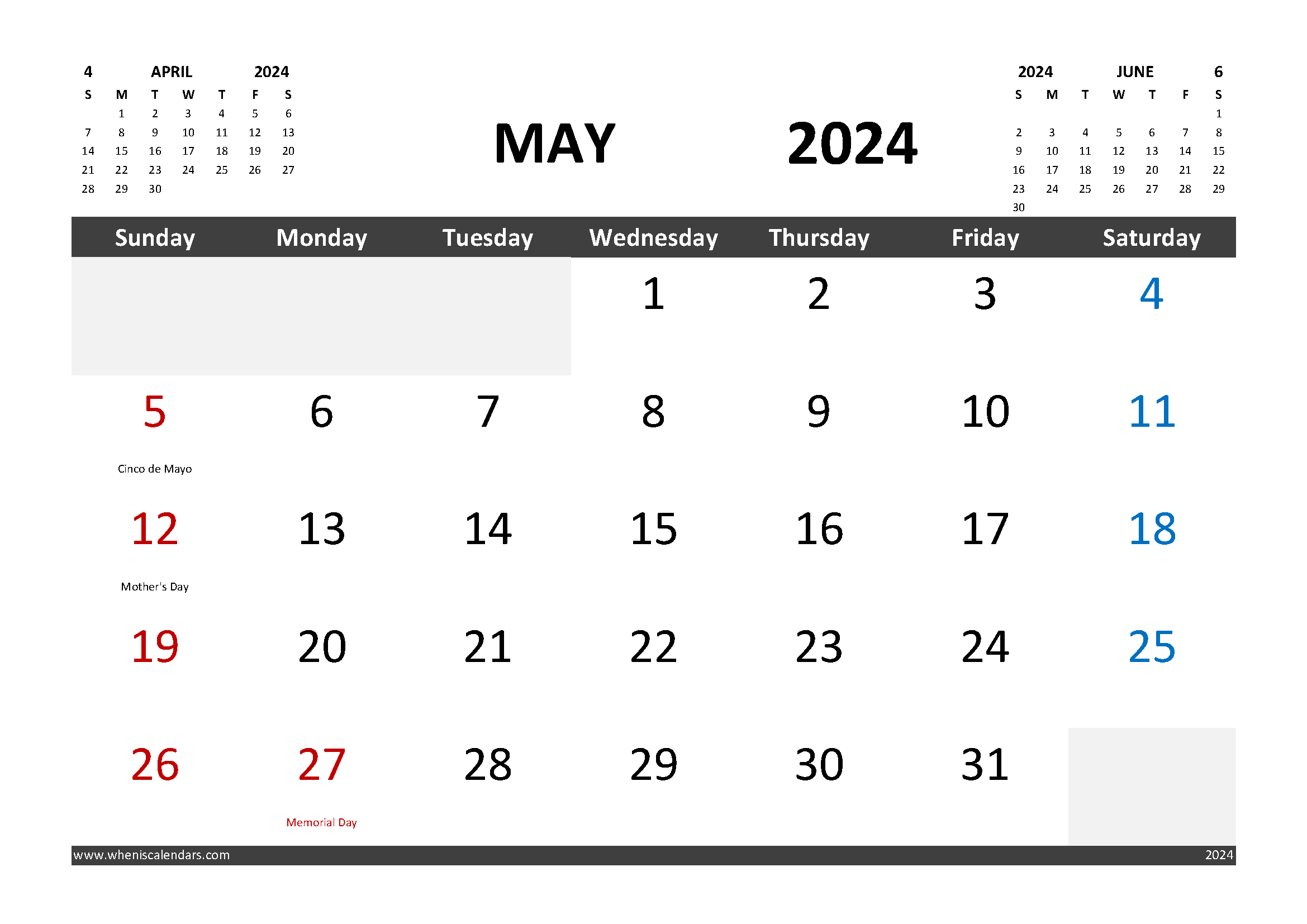 Free May 2024 Calendar Template With Holidays