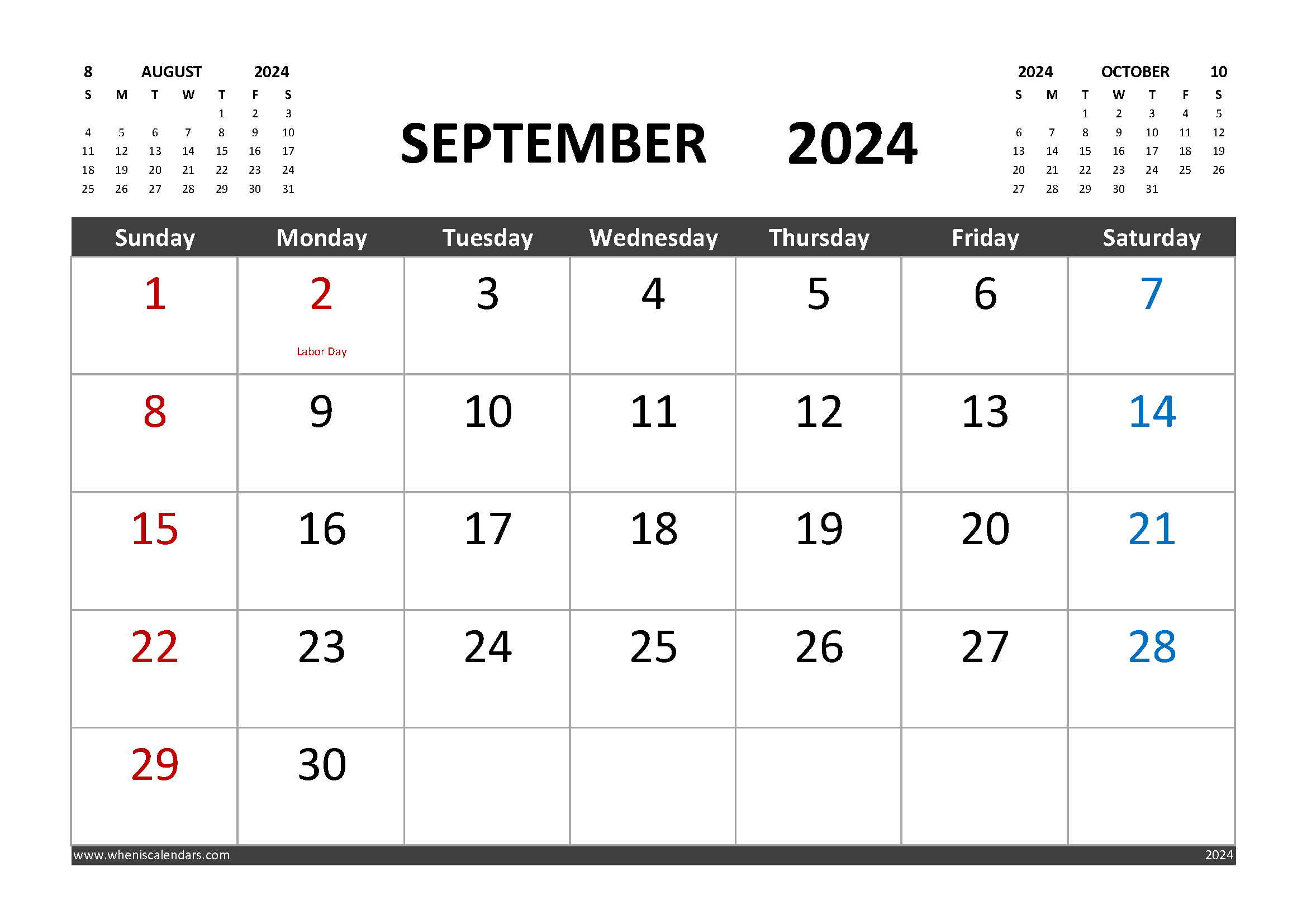 Free Printable Calendar September 2024 with Holidays