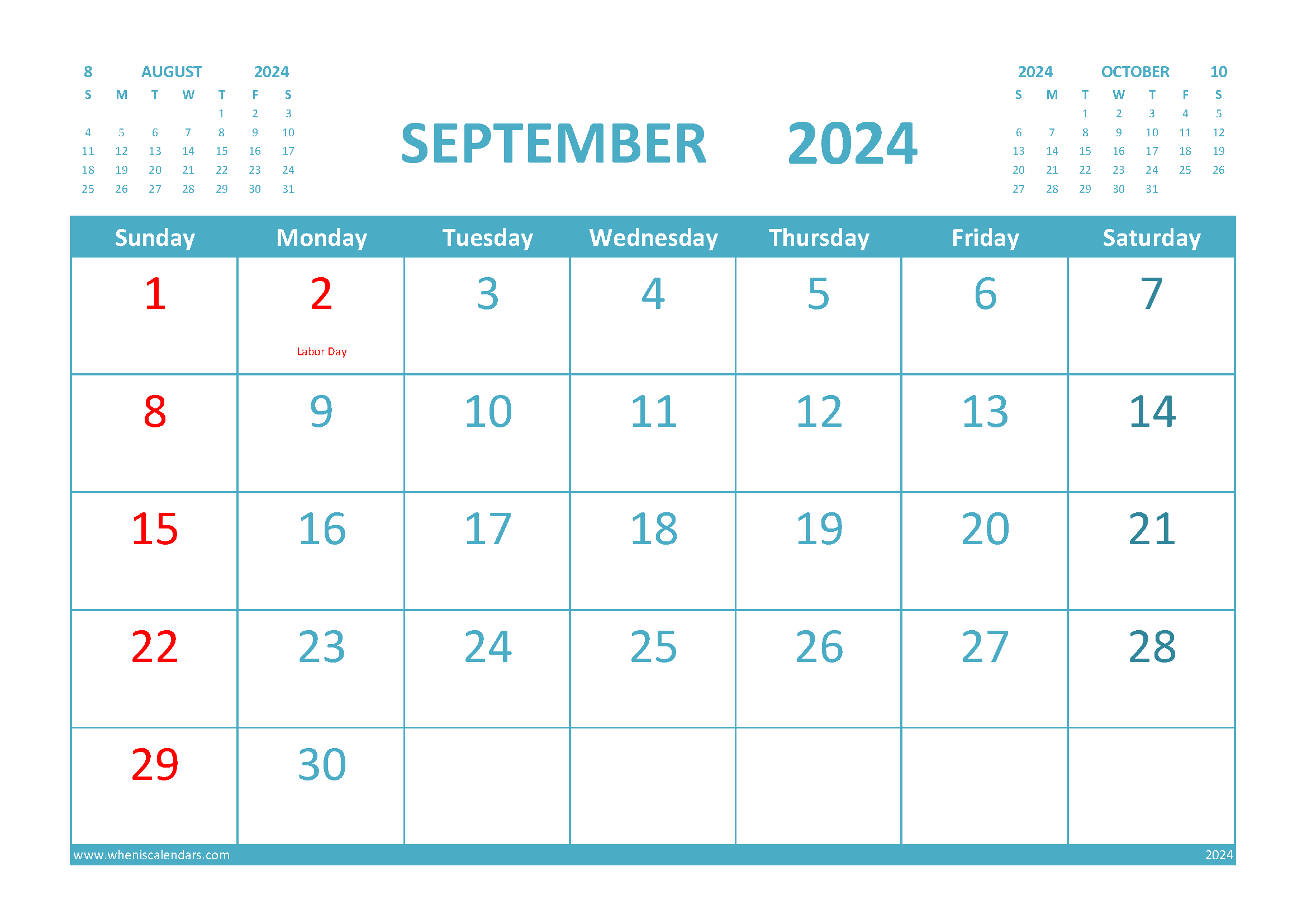 September 2024 Printable Calendar Free with Holidays