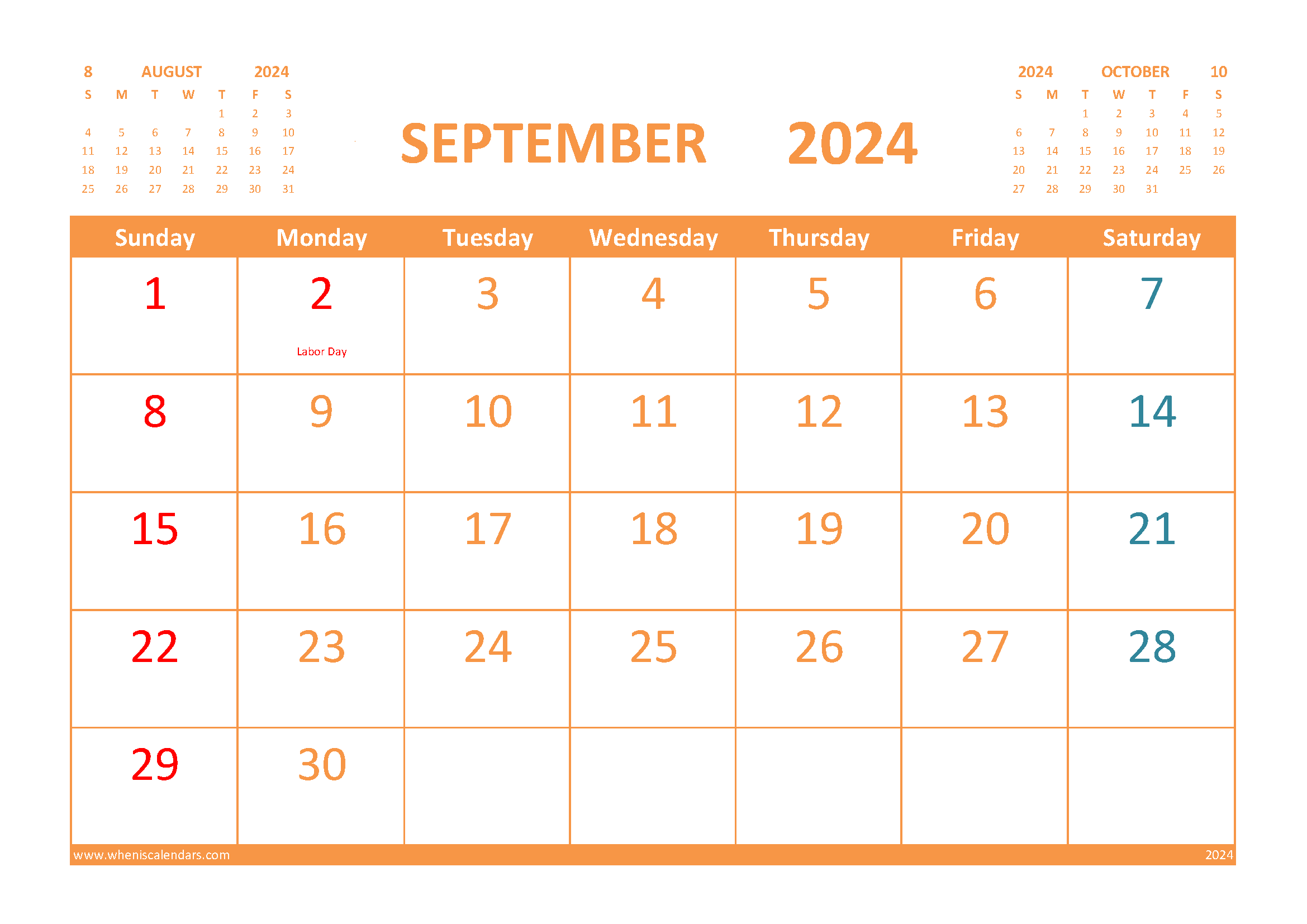 Free Printable Calendar September 2024 with Holidays