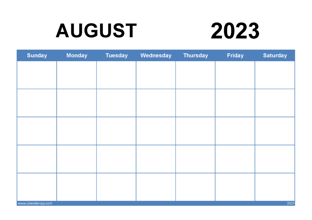 Free Blank August 2023 Calendar Printable