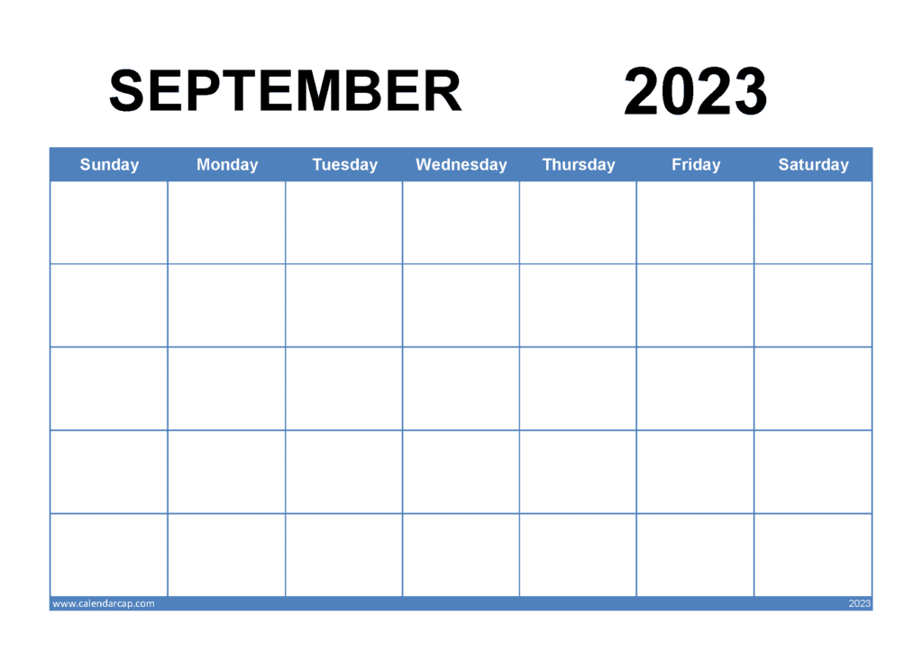 Free Blank September 2023 Calendar Printable