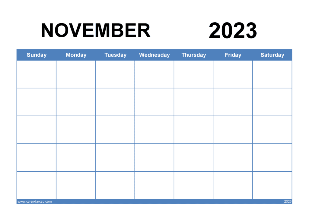 Free Blank November 2023 Calendar Printable