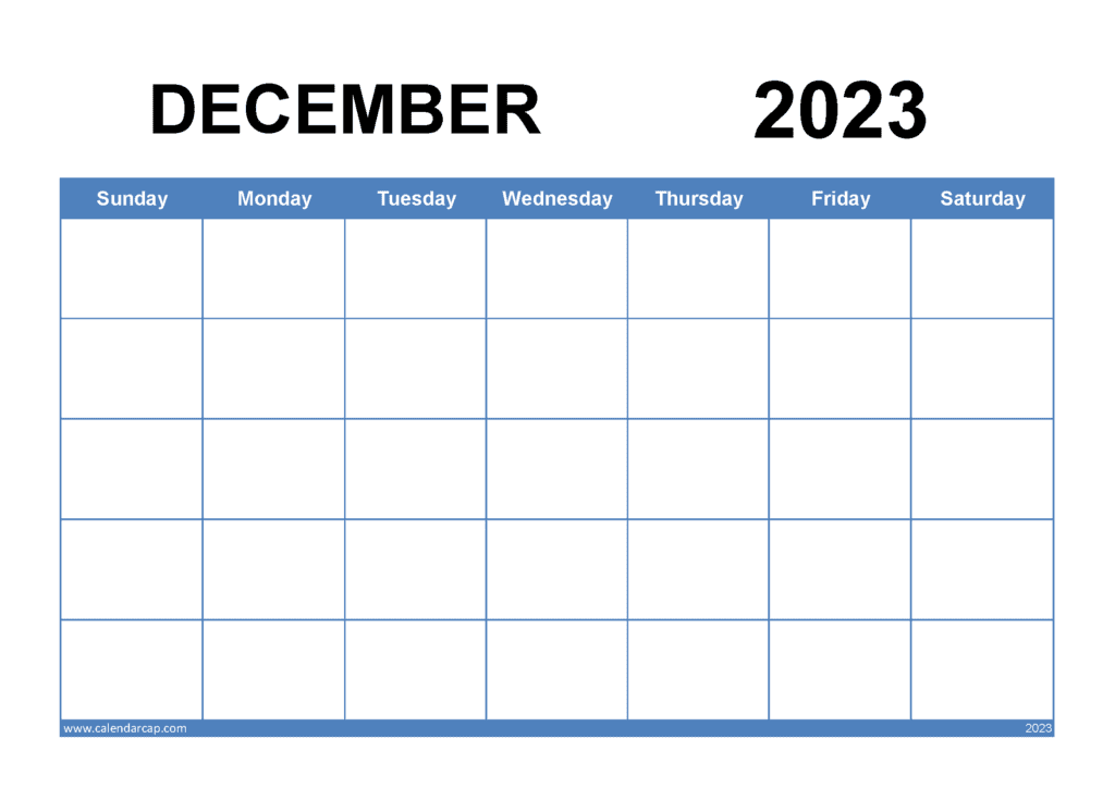 Free Blank December 2023 Calendar Printable