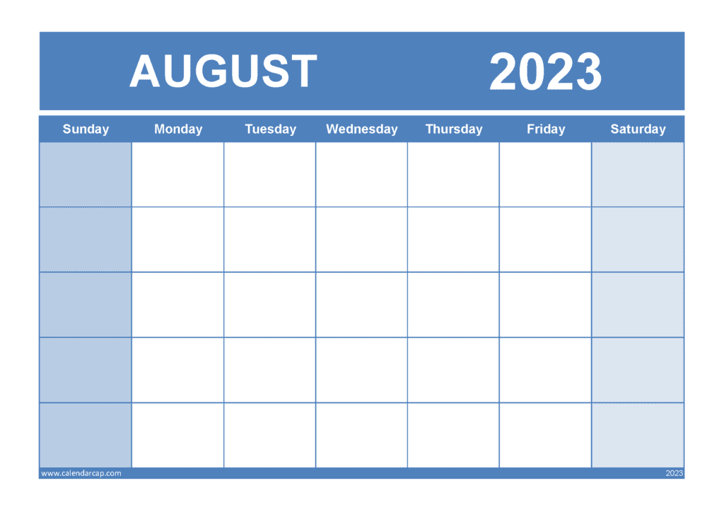 Free Blank August 2023 Calendar Printable