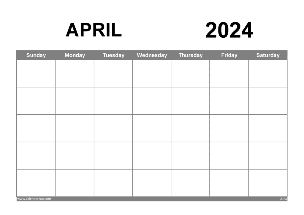 Free Blank April 2024 Calendar Printable