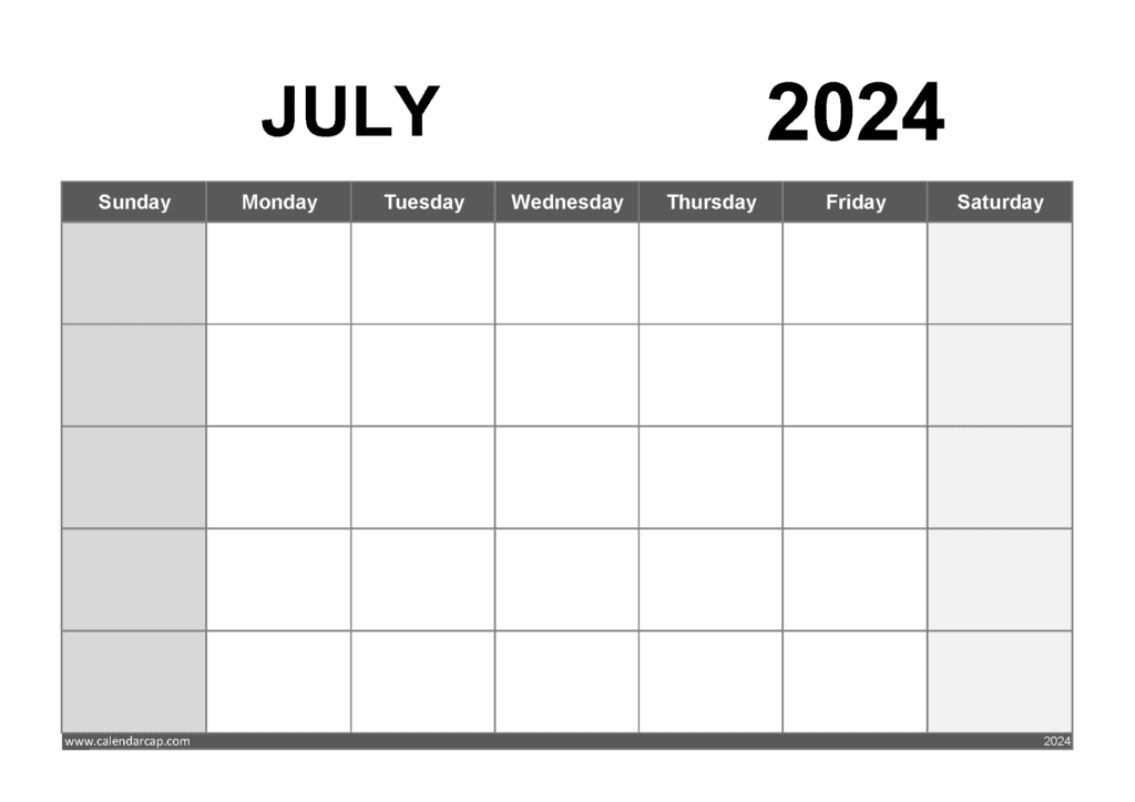Free Blank July 2024 Calendar Printable
