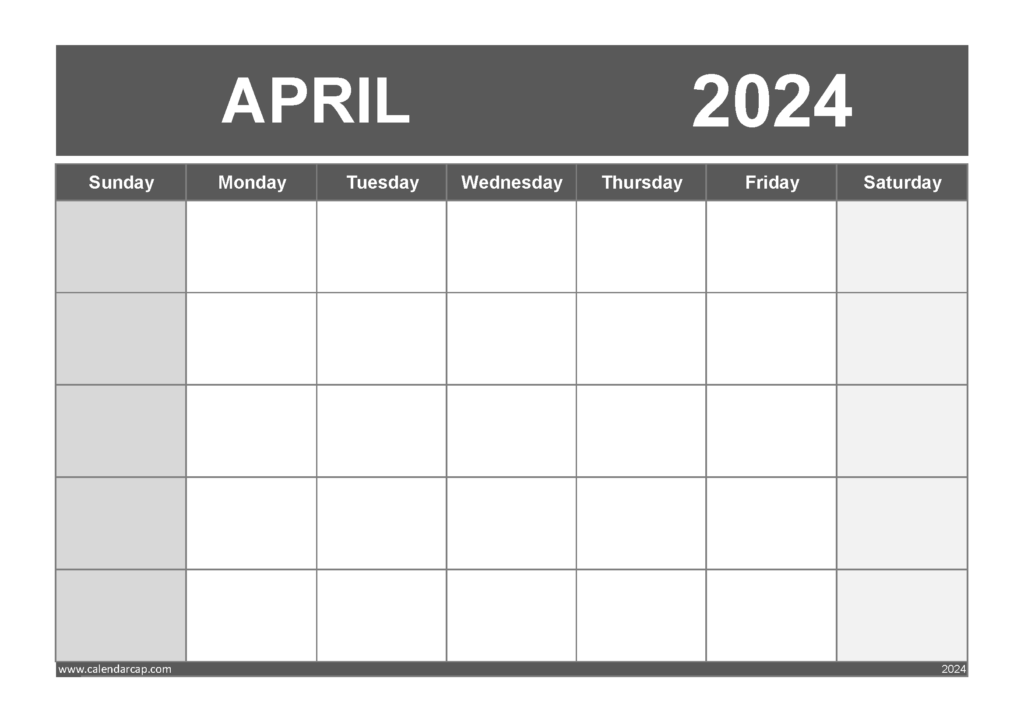 Free Blank April 2024 Calendar Printable