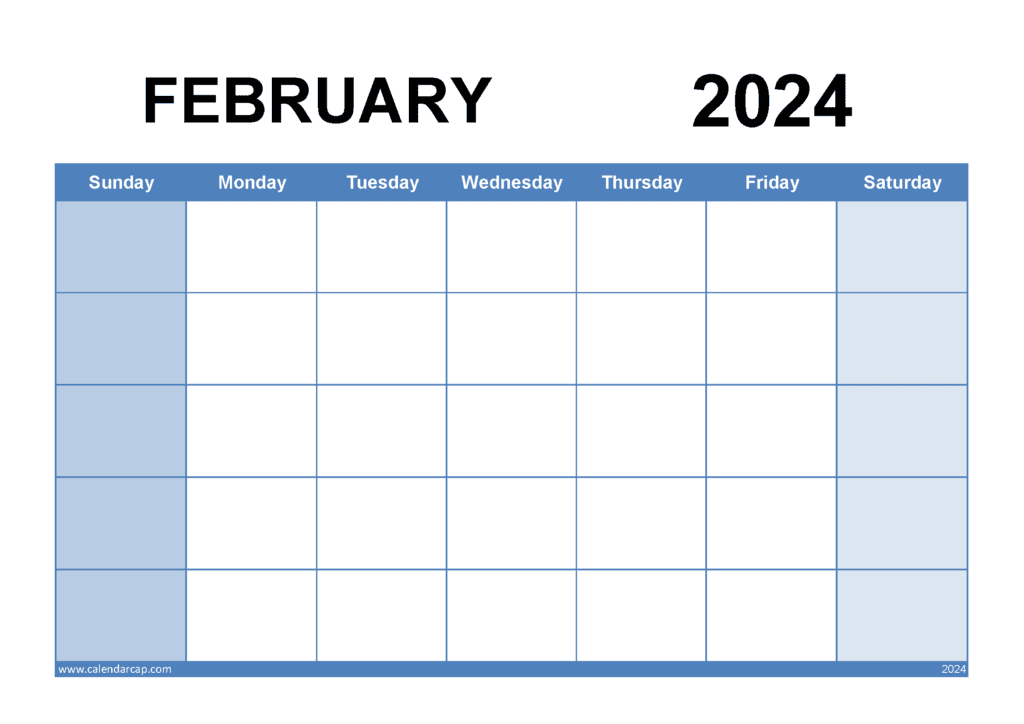 Free Blank February 2024 Calendar Printable