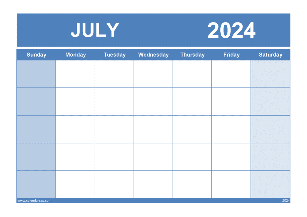 Free Blank July 2024 Calendar Printable