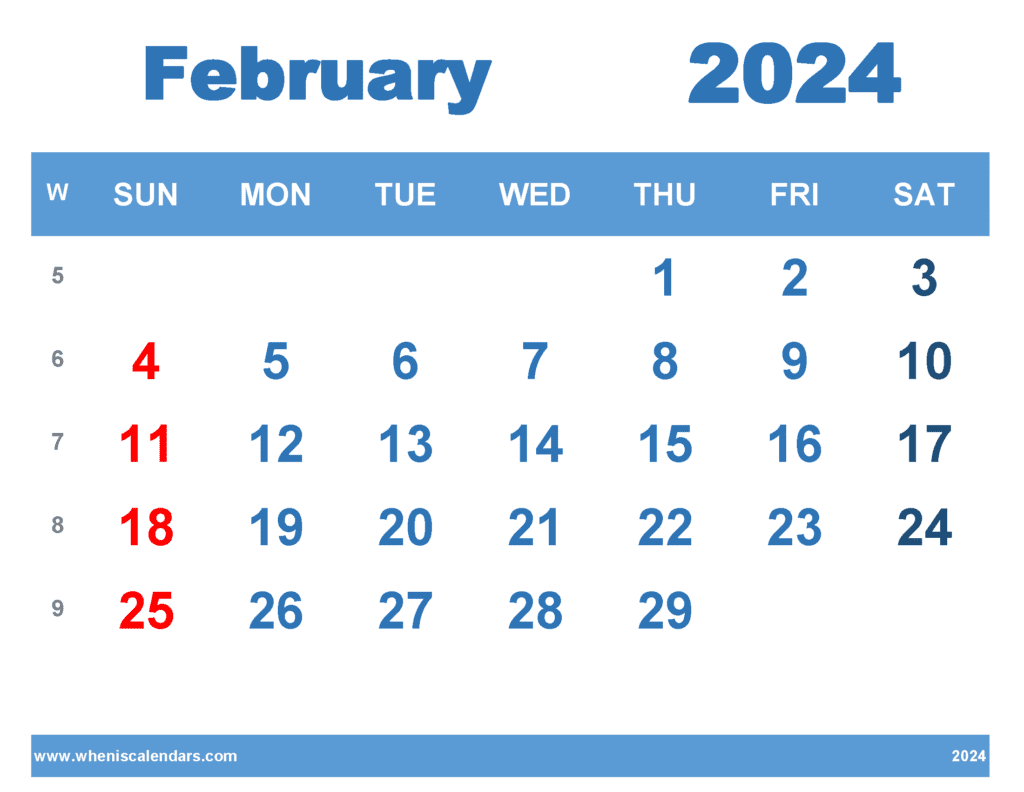 Free Printable February 2024 Calendar with Week Numbers