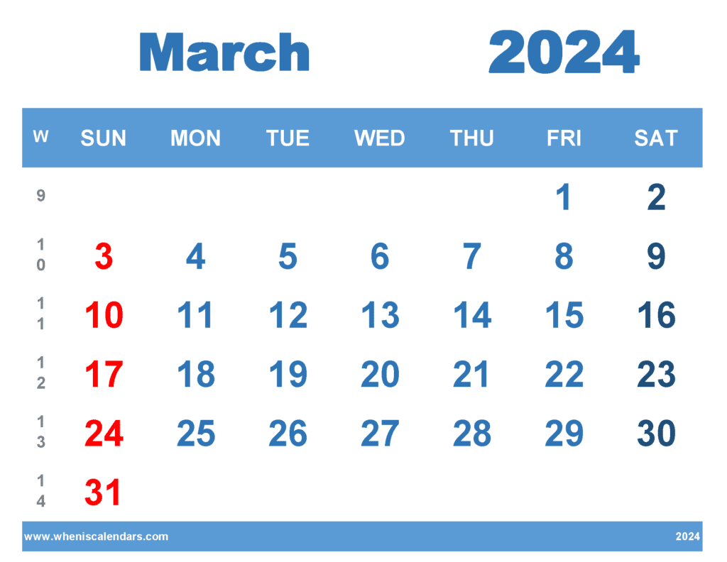 March 2024 Calendar Free Printable