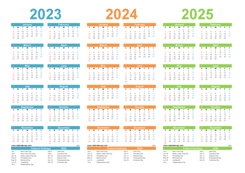 2023 2024 2025 Calendar Free Printable easy to download or print.