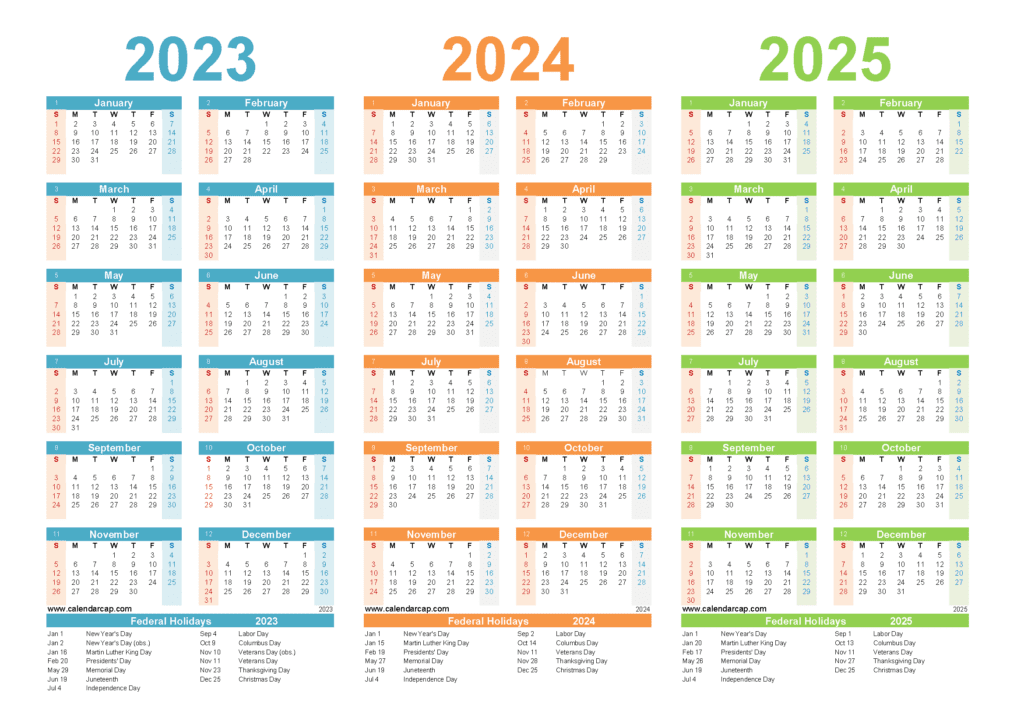 Free Printable Calendar 2023 2024 2025 easy to download or print.