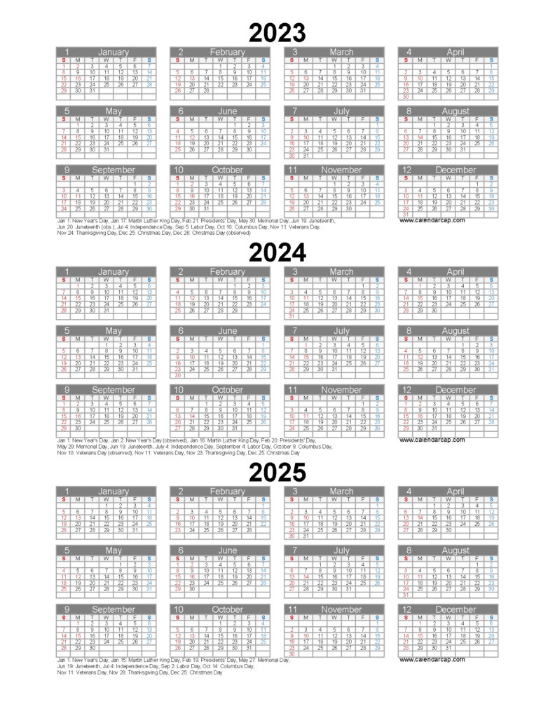 Free Printable Calendar 2023 2024 and 2025 easy to download or print.