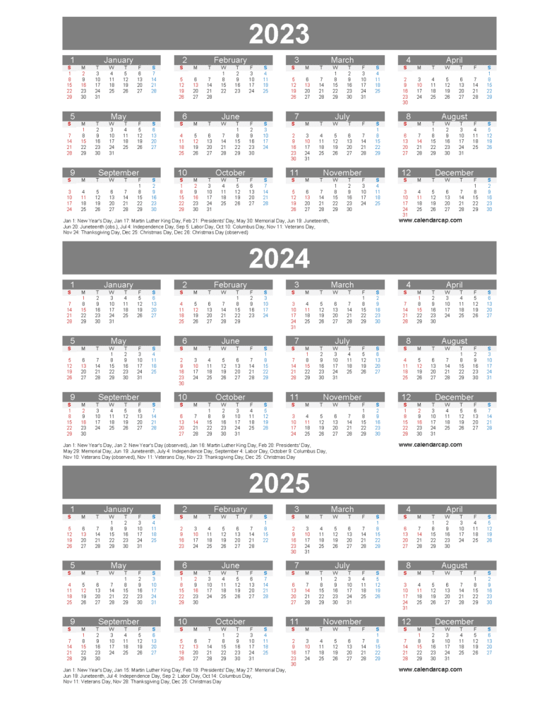 2023 2024 2025 Free Printable Calendar easy to download or print.